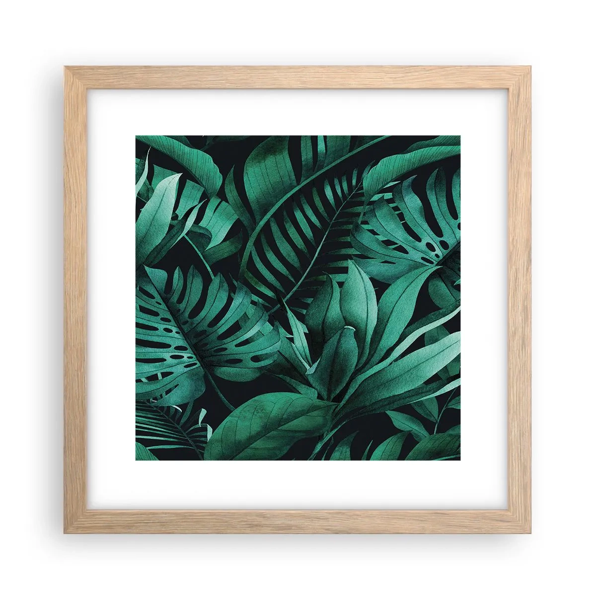 Poster in light oak frame - Depth of Tropical Green - 30x30 cm