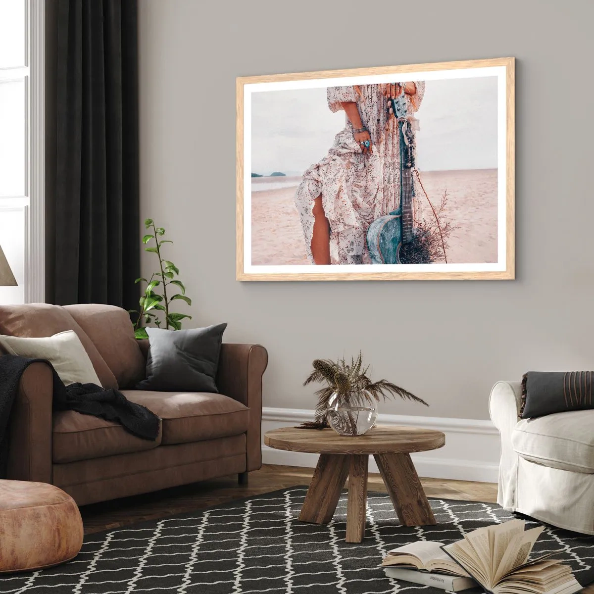 Poster in light oak frame - Flower Chidlren on their Way - 40x30 cm