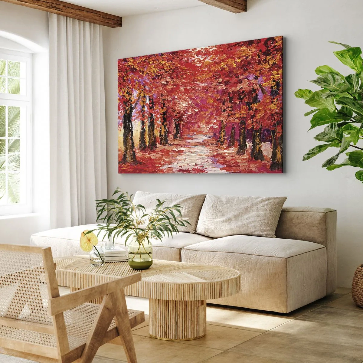 Canvas picture - A picturesque alley in autumn colors in the Impressionist style - 70x50cm - Autumnal Impression - Modern wall decoration for the living room and bedroom ARTTOR