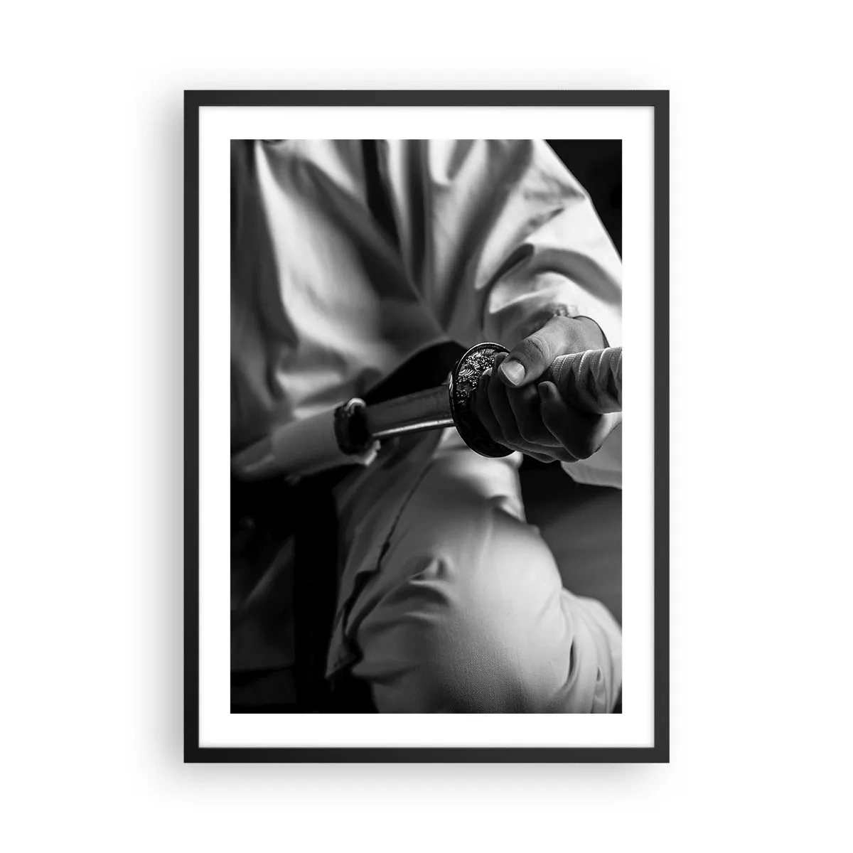 Poster in black frame - Samurai with a sword in a black and white photograph - 50x70cm - Warrior's Soul - Modern wall decoration for the living room and bedroom ARTTOR