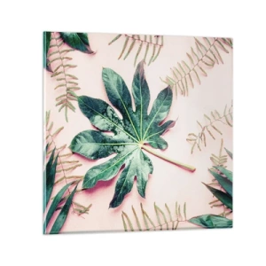 Glass picture - Study in Green on Pink Background - 60x60 cm