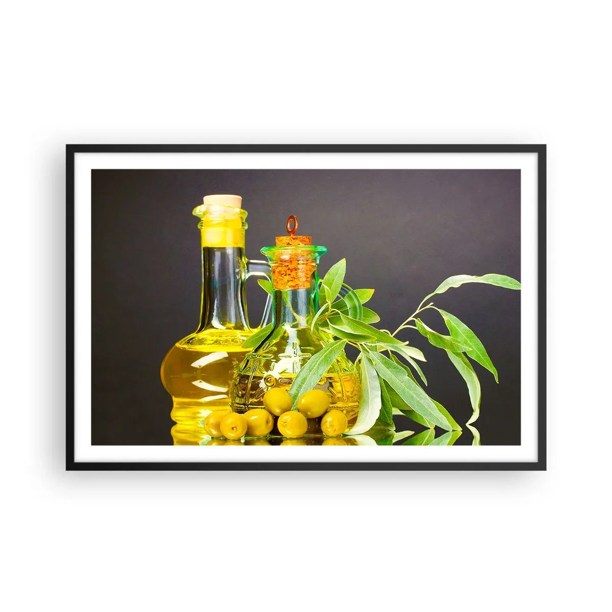 Poster in black frame - Still Life with Olives and Olive Oil - 91x61 cm