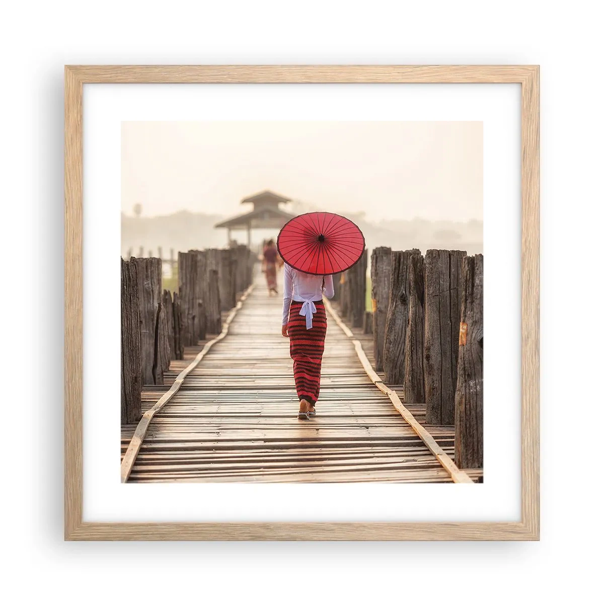 Poster in light oak frame - On an Old Bridge - 40x40 cm