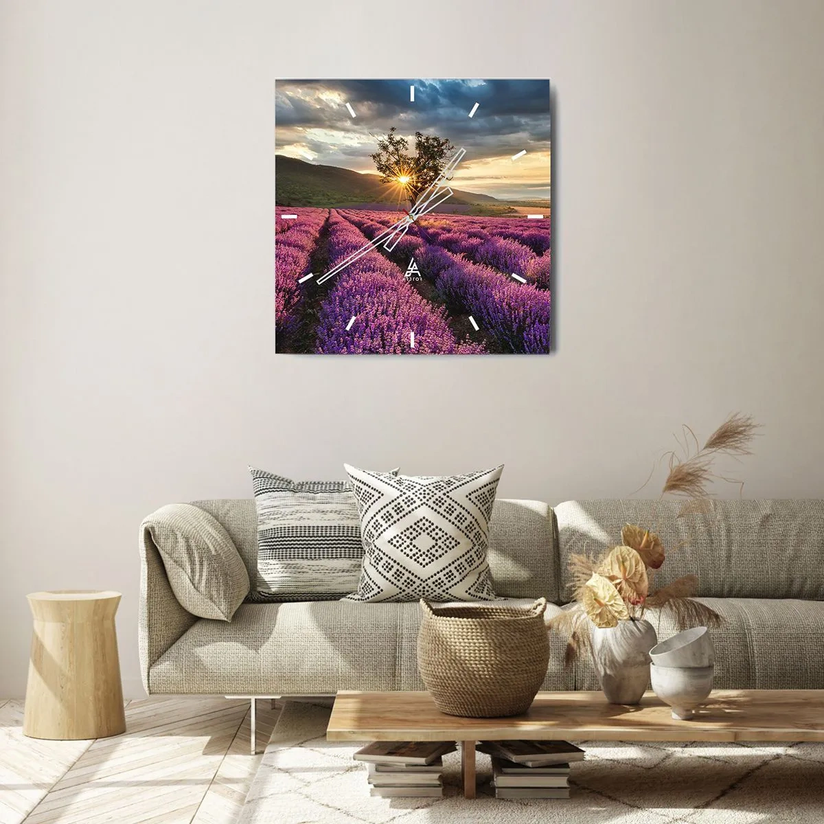 Wall clock - Clock on glass - Lilac Coloured Aroma - 40x40 cm