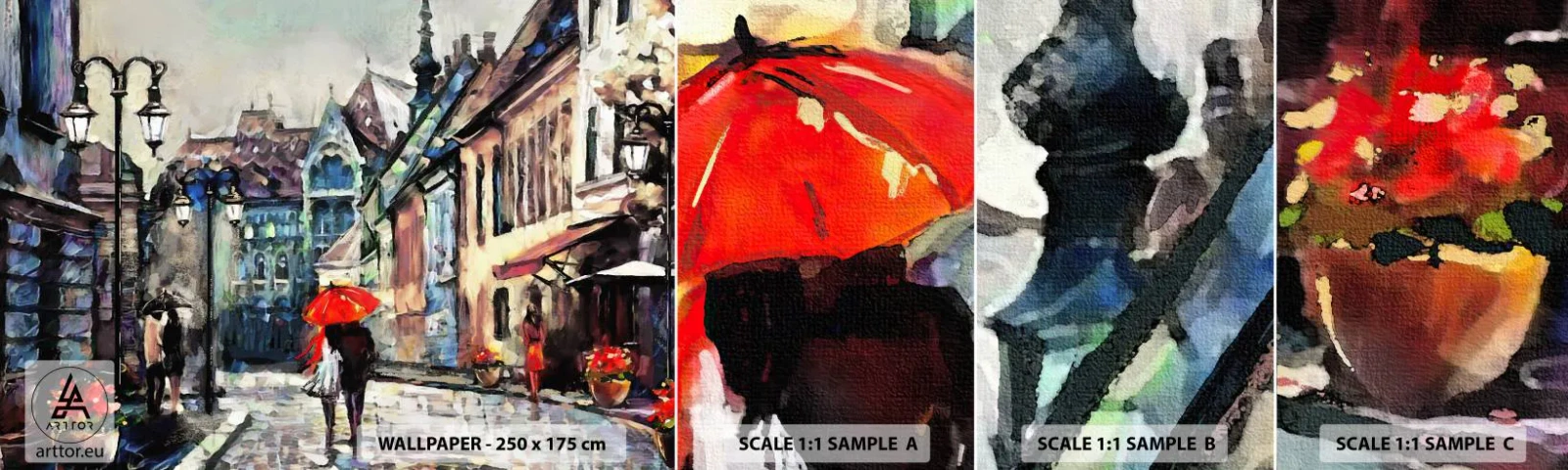 Photo Wallpaper Sample Standard Eco - Rain for Two - City, Architecture, Old Town - 100x30 cm