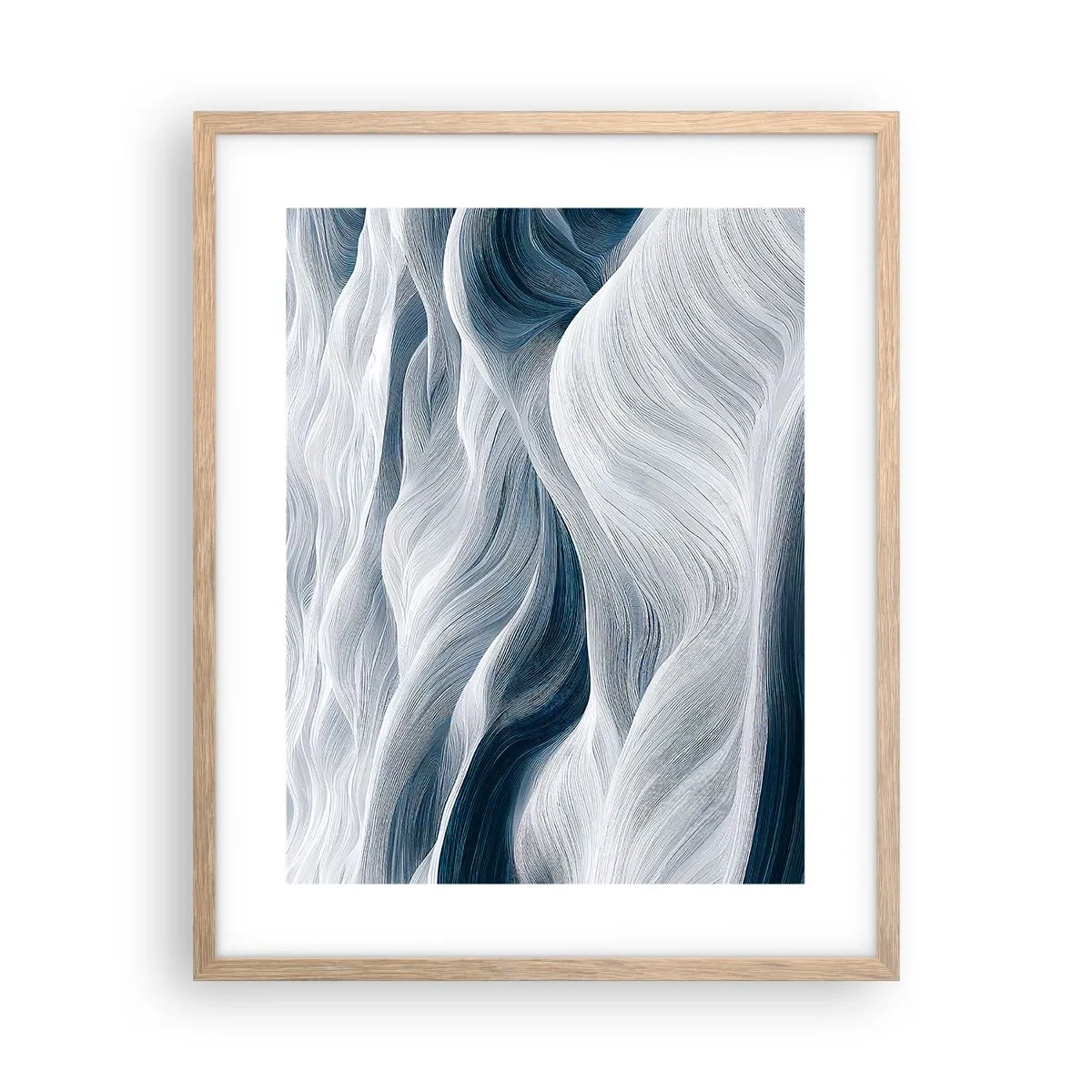 Poster in light oak frame - White and Blue Waves - 40x50 cm