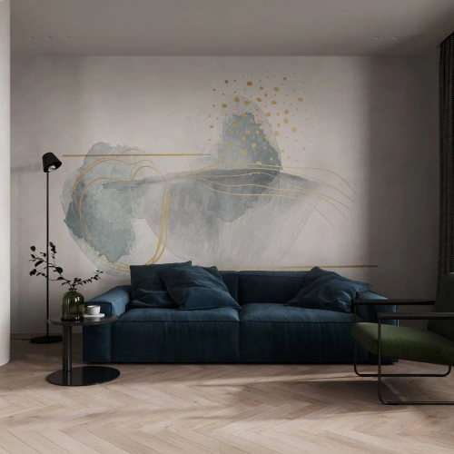 Self-Adhesive Photo Wallpaper Deluxe Sticker - On the Relationships of Grey and Gold - Abstraction, Piece, Interesting Shapes - 200x140 cm