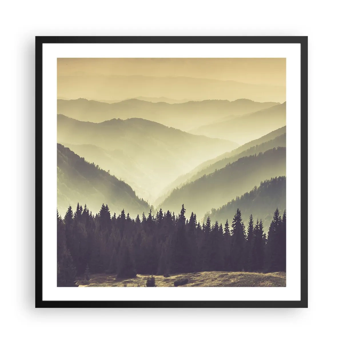 Poster in black frame - In a Faraway Land, Past the Mountains - 60x60 cm