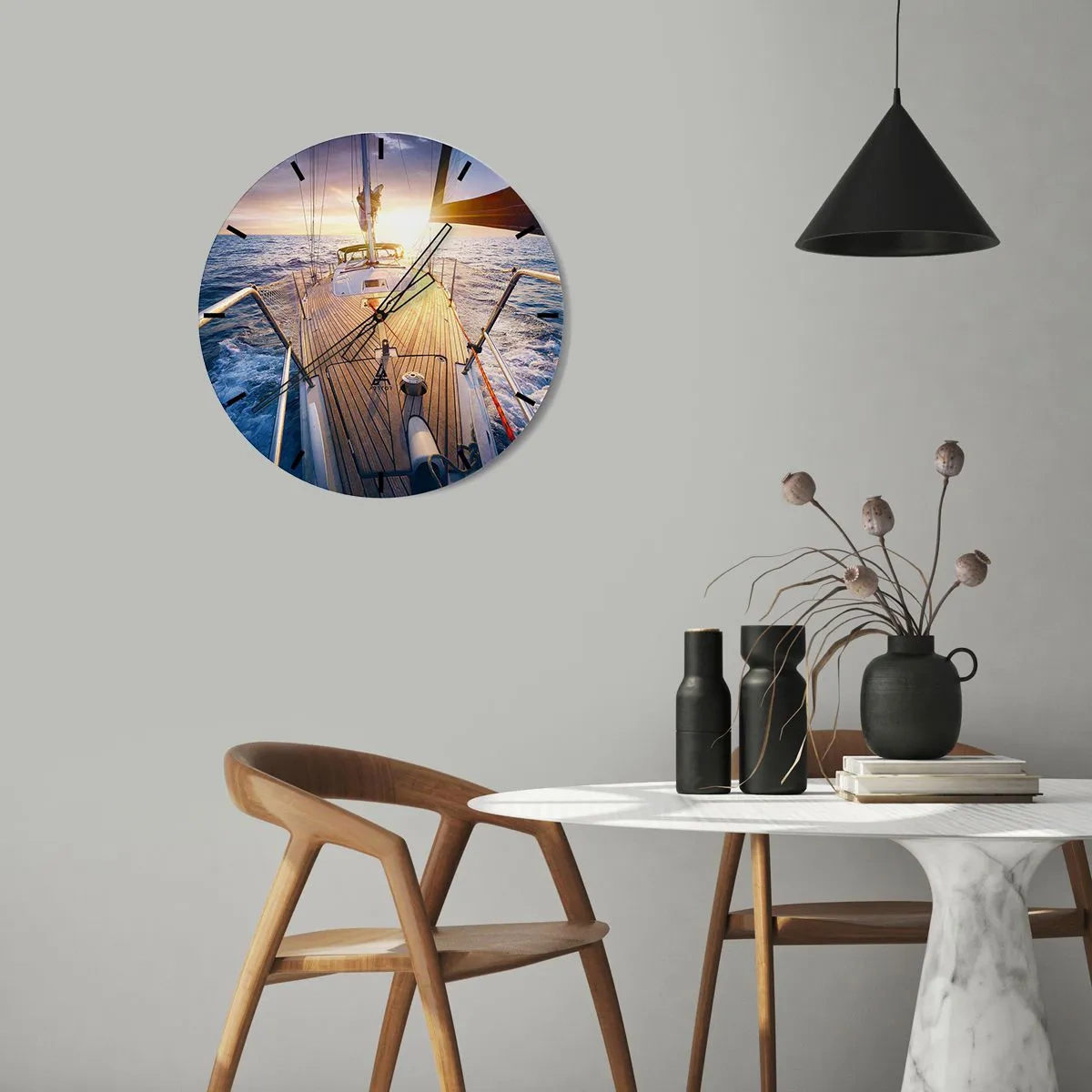 Wall clock - Clock on glass - Running on Waves - 40x40 cm