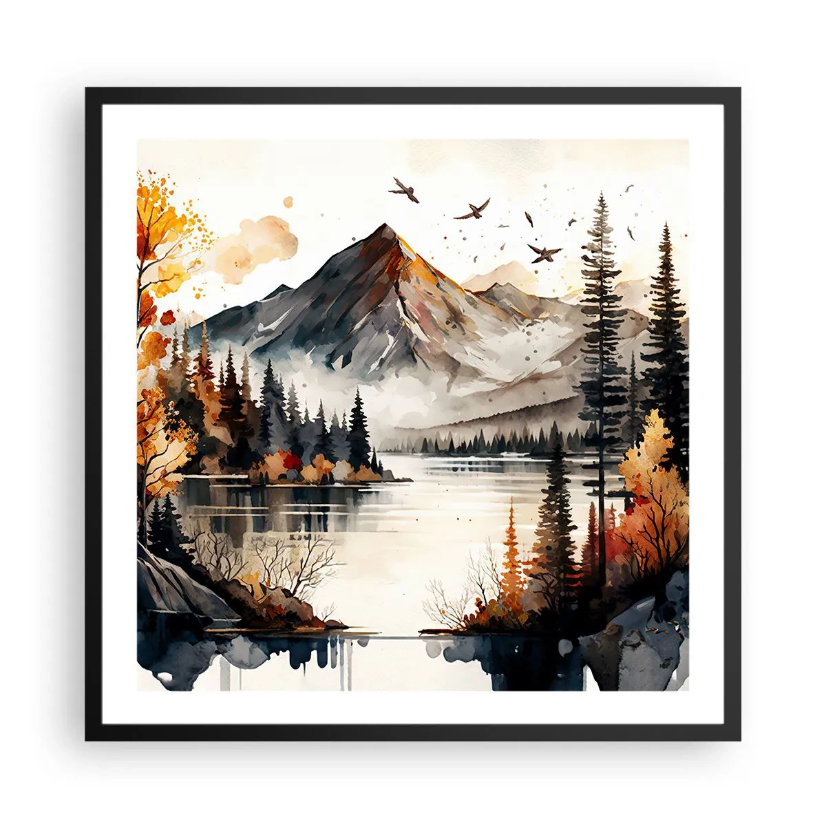 Poster in black frame - Golden Autumn in the Mountains - 60x60 cm