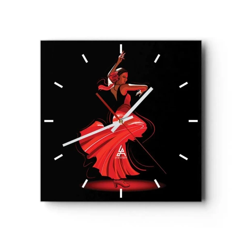Wall clock - Clock on glass - Fiery Spirit of Flamenco - 40x40 cm