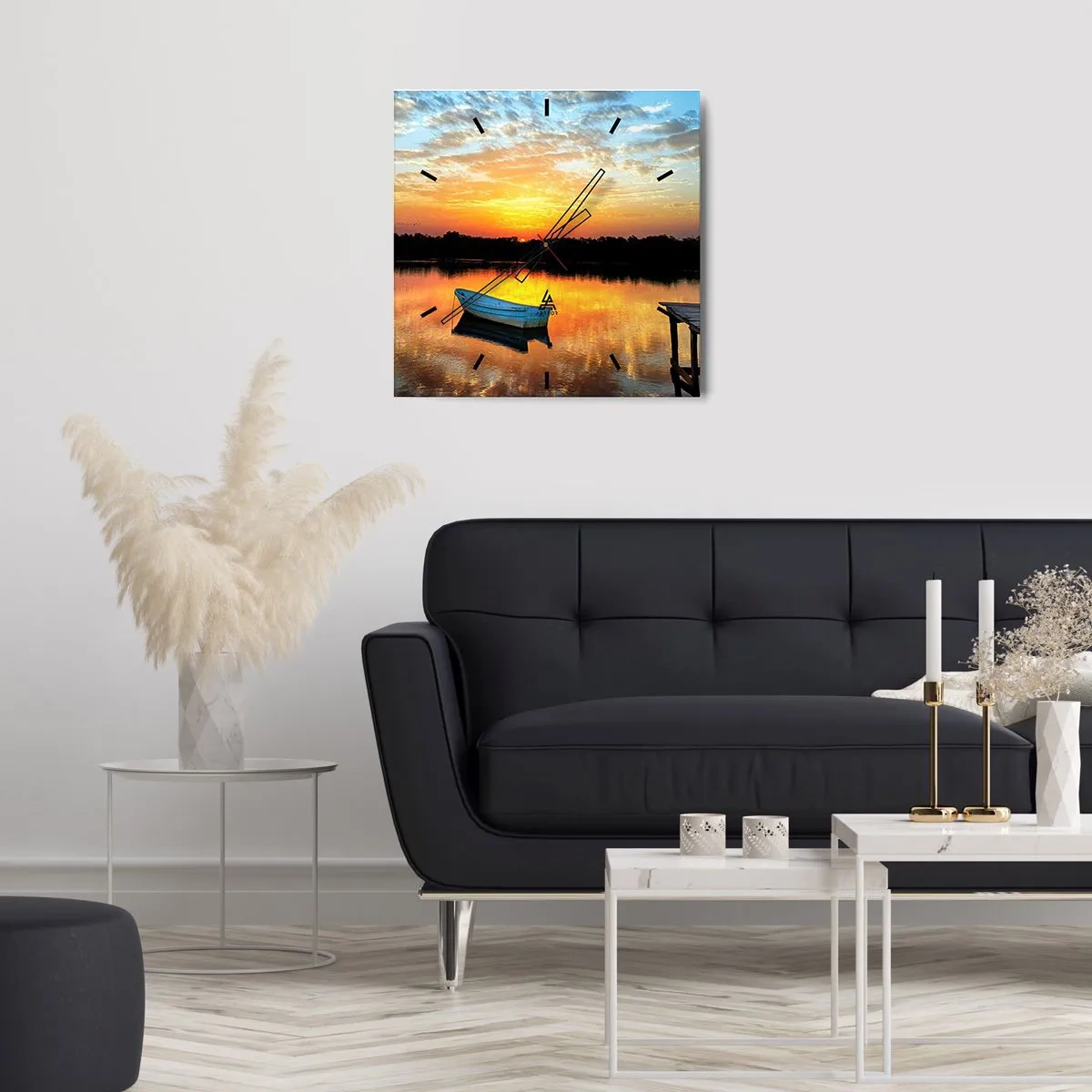 Wall clock - Clock on glass - Look, Listen, Meditate - 30x30 cm