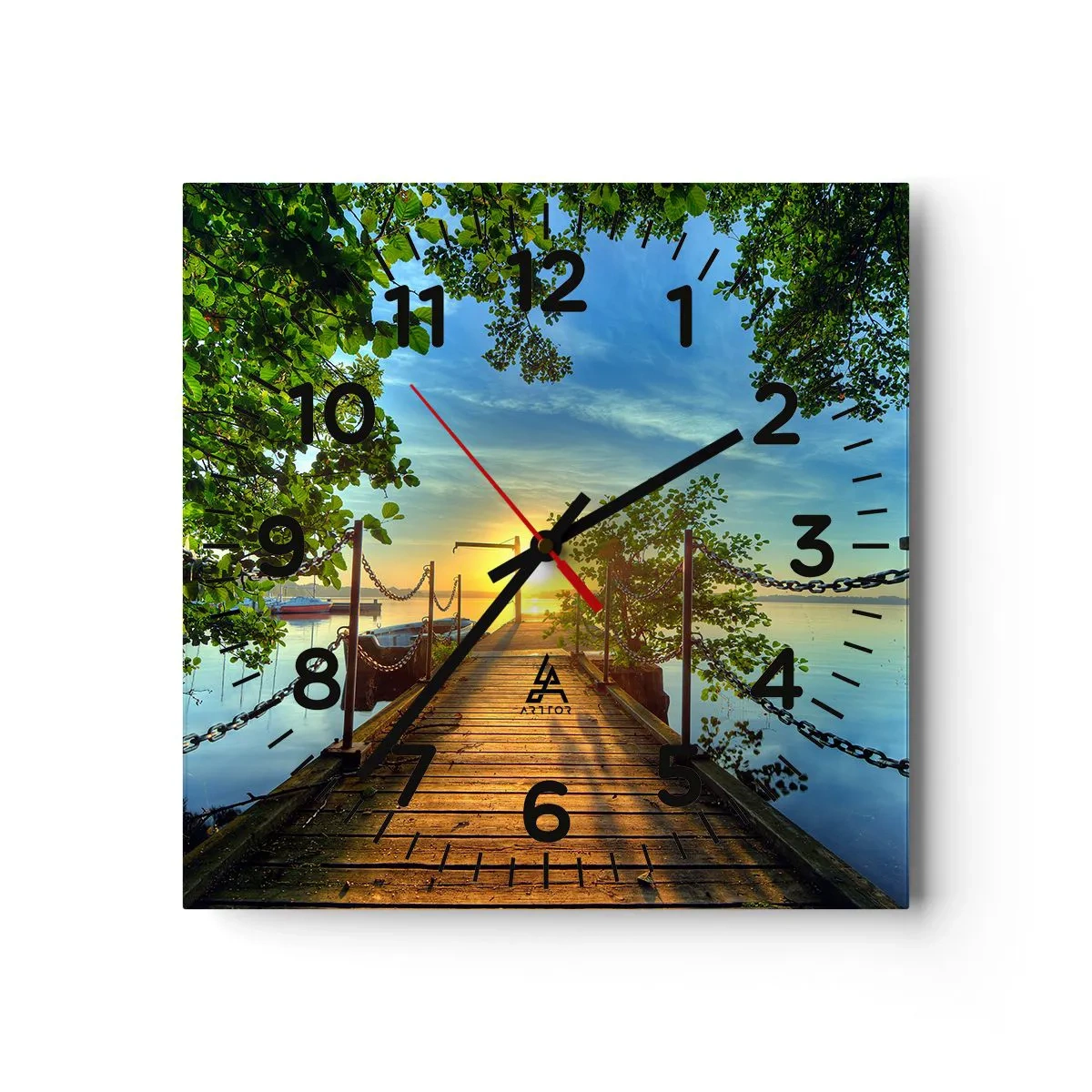 Wall clock - Clock on glass - Sunset by the Water - 40x40 cm