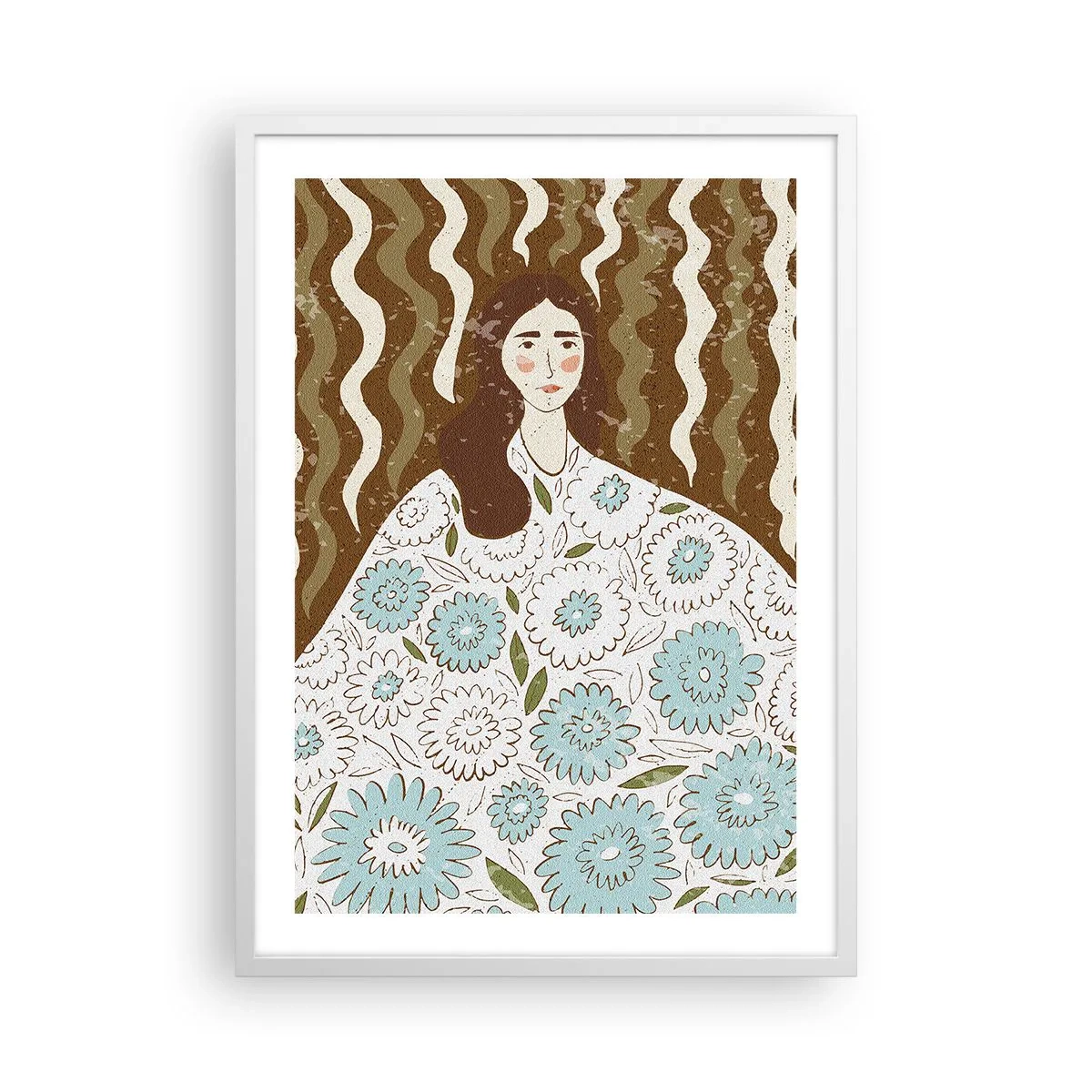 Poster in white frmae - Portrait in a Flowery Robe - 50x70 cm
