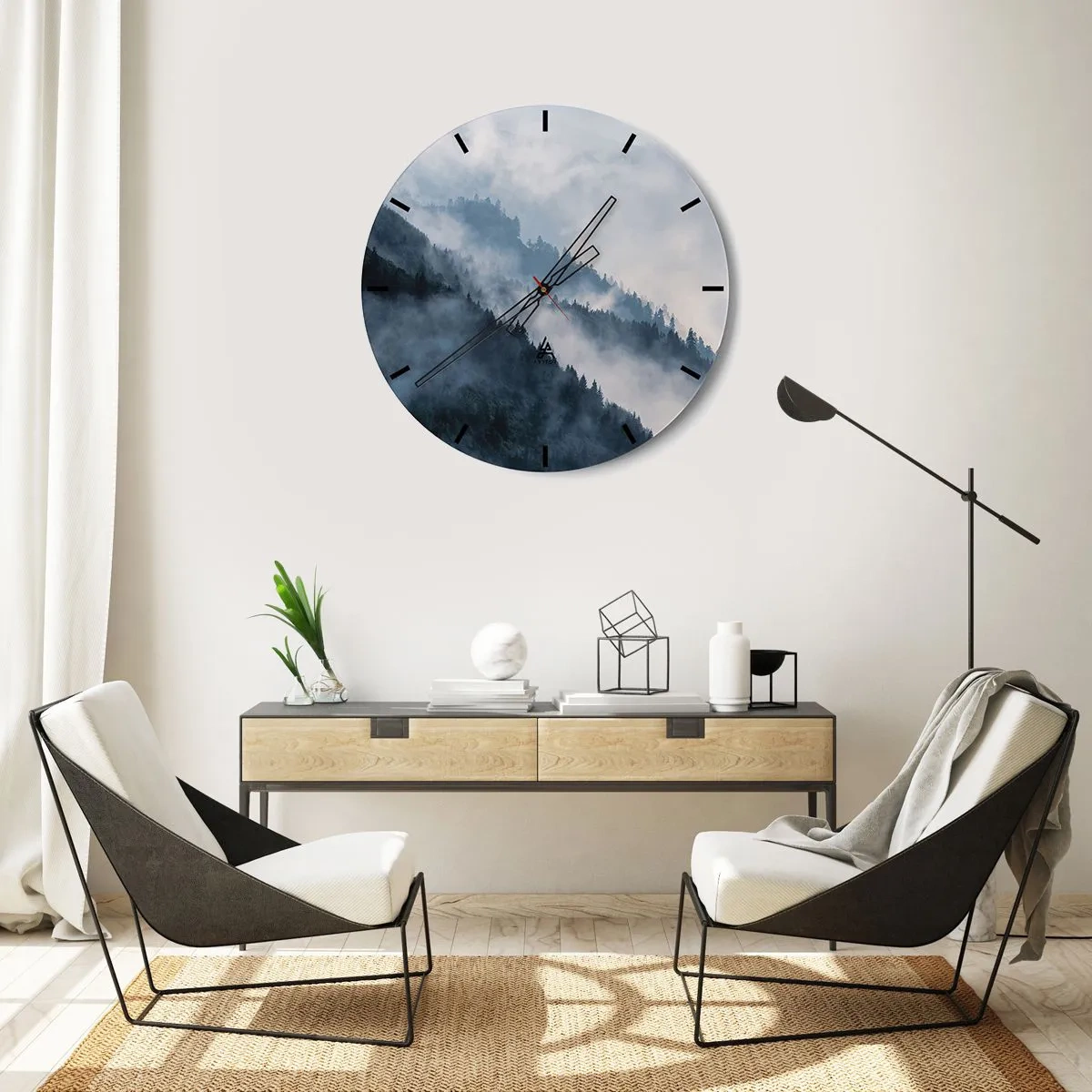 Wall clock - Clock on glass - Misty forest on the mountain slopes - 30x30cm - Mysticism of the Mountains - Modern wall decoration for the living room, kitchen, and bedroom ARTTOR