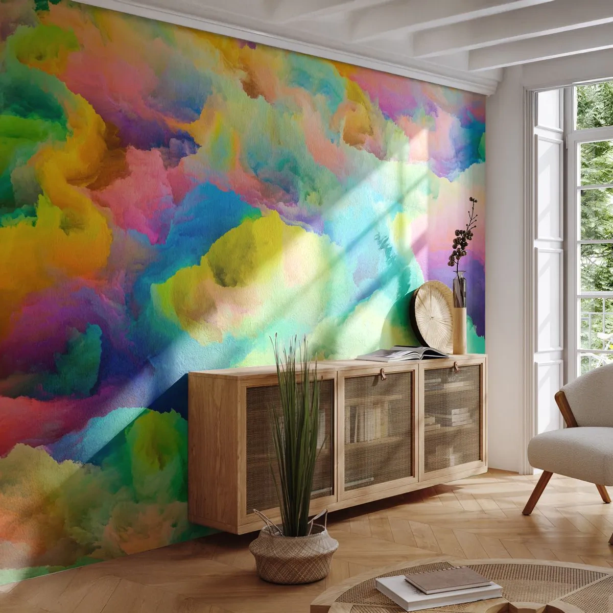 Self-Adhesive Photo Wallpaper Deluxe Sticker - Rainbow Fluff - Abstraction, Piece, Pastel colors - 250x175 cm