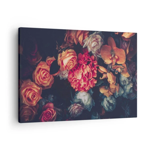 Canvas picture - A bouquet of various flowers in dark tones - 70x50cm - Like at Dutch Masters - Modern wall decoration for the living room and bedroom ARTTOR