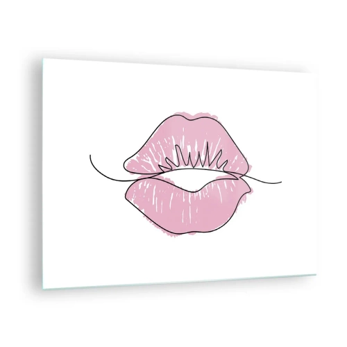 Glass picture - Abstract image of lips in shades of pink and black - 70x50cm - Ready for a Kiss? - Modern wall decoration for the living room and bedroom ARTTOR