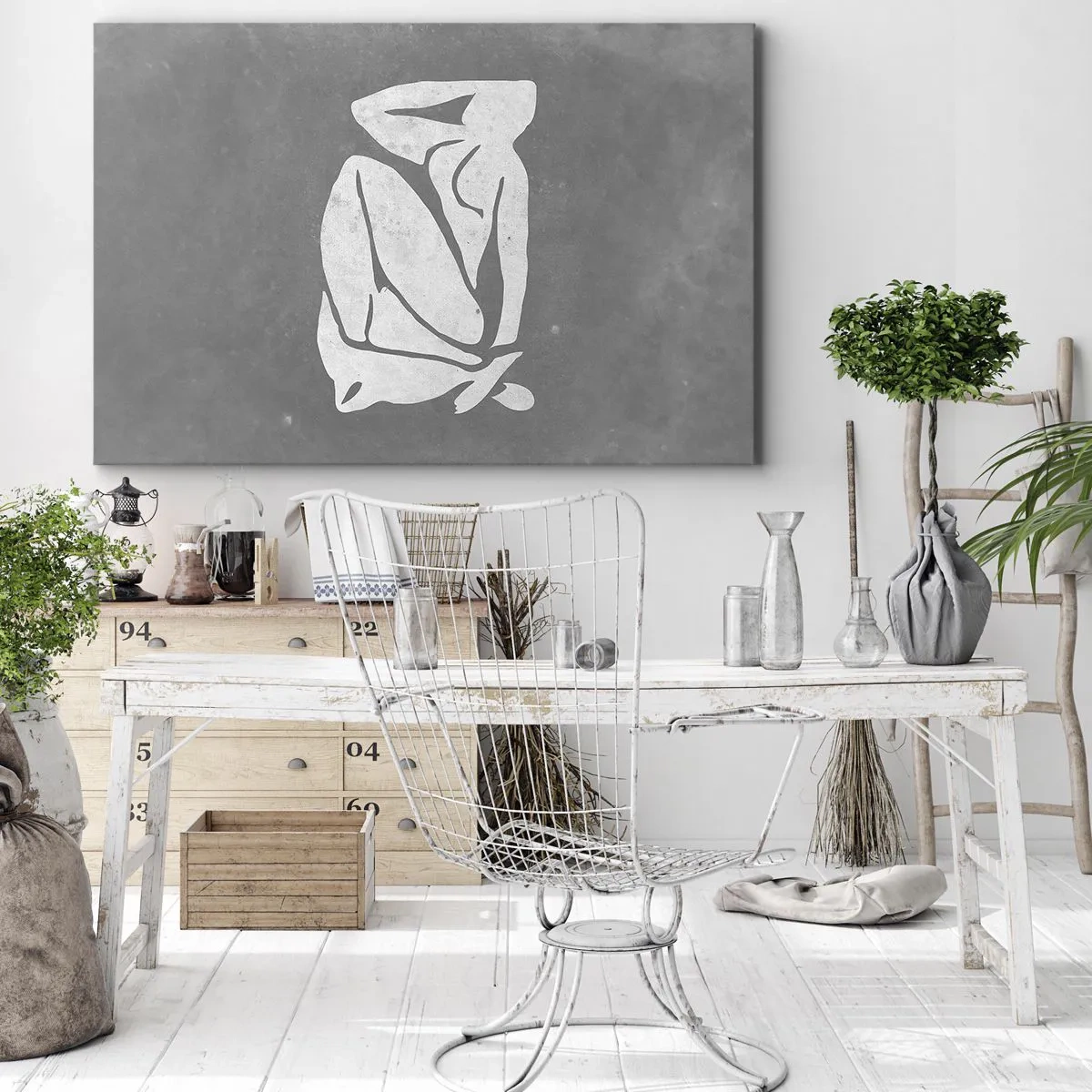 Canvas picture - A minimalist silhouette drawing on a gray background - 70x50cm - Lost in Thoughts - Modern wall decoration for the living room and bedroom ARTTOR