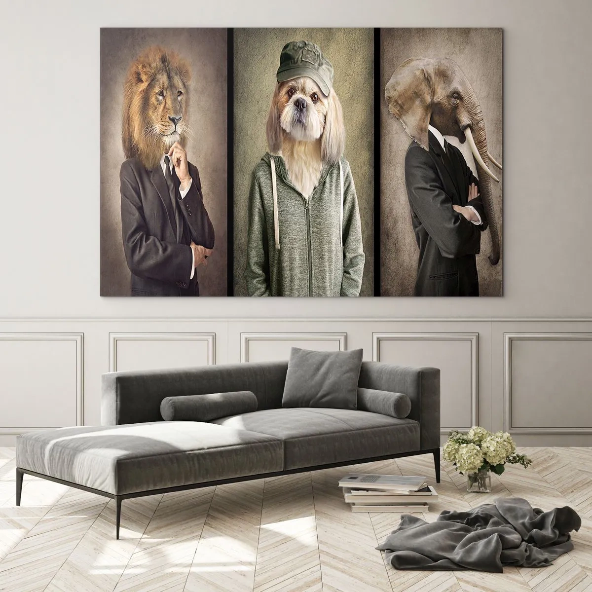 Glass picture - Three animals in various styles, from elegant to casual - 70x50cm - I Prefer Casual Style - Modern wall decoration for the living room and bedroom ARTTOR