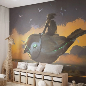 Photo Wallpaper Premium Canvas - Stop on a Fantastic Journey - Abstraction, Bird, Fantasy - 200x140 cm