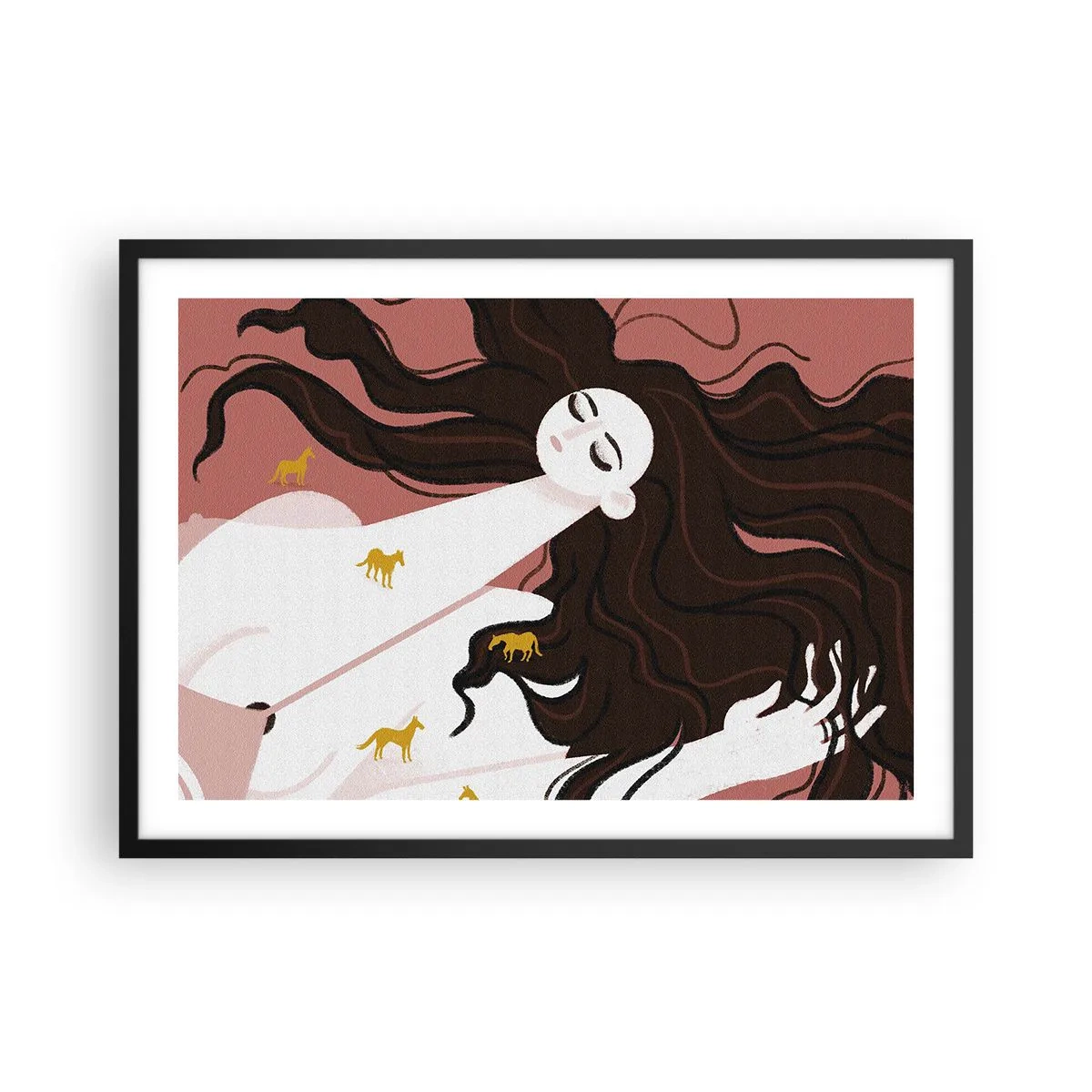 Poster in black frame - Dream of a Golden Horse - 70x50 cm