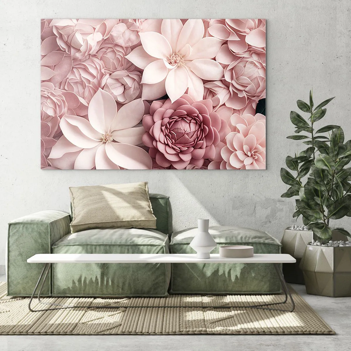 Glass picture - Delicate pink flowers in a composition full of petals - 70x50cm - In Pink Petals - Modern wall decoration for the living room and bedroom ARTTOR