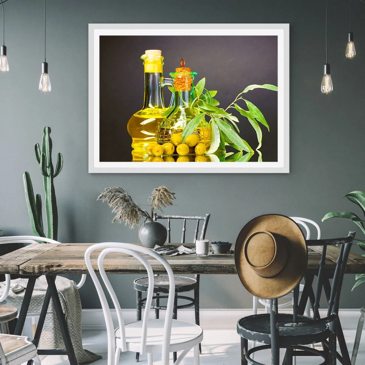 Poster in white frmae - Still Life with Olives and Olive Oil - 40x30 cm