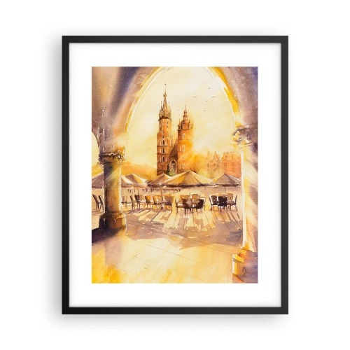 Poster in black frame - Sunrise over a Crocow Market - 40x50 cm