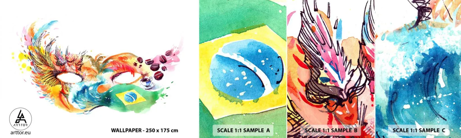 Photo Wallpaper Sample Standard Eco - Brasil Welcomes with Smaba - Hood, Carnival, Abstraction - 100x30 cm