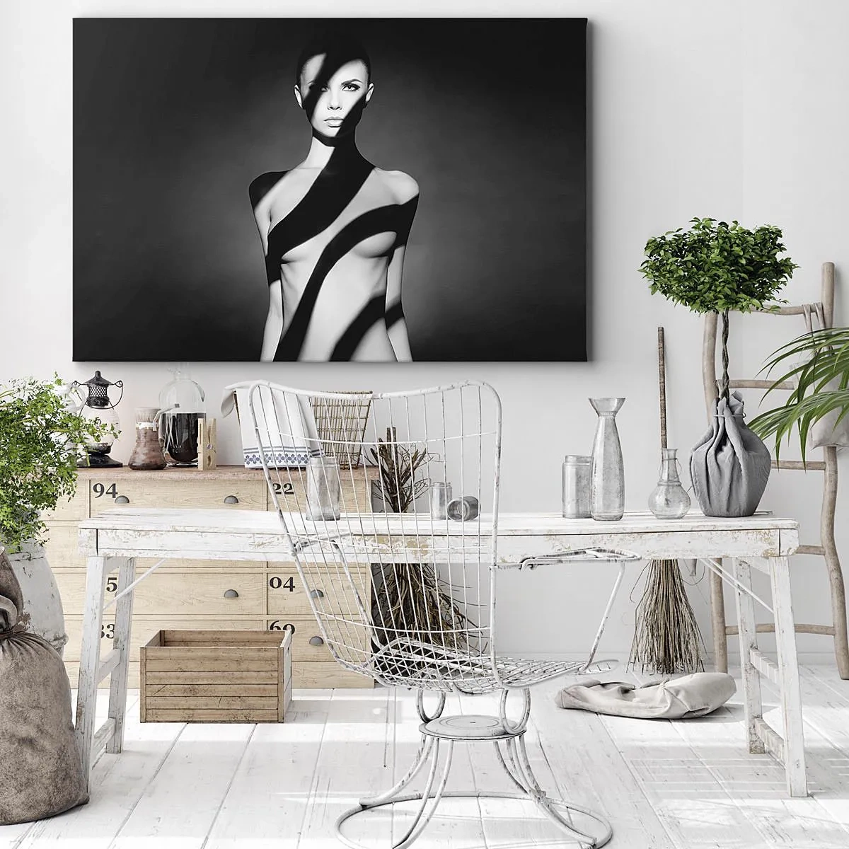 Canvas picture - Black and white portrait of a woman in light and shadow - 70x50cm - In the Light and in the Shadow - Modern wall decoration for the living room and bedroom ARTTOR