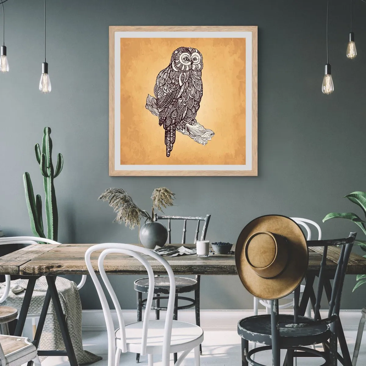 Poster in light oak frame - Mysterious Ornaments of Wisdom - 40x40 cm