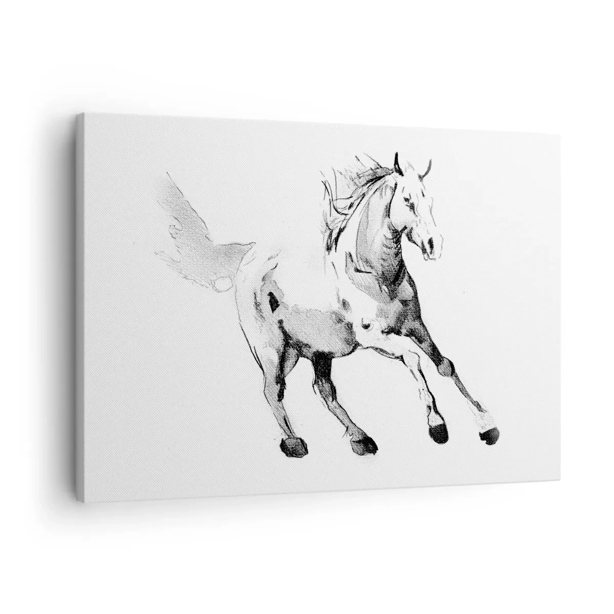Canvas picture - Sketch of a galloping horse in shades of black and white - 70x50cm - Untamed Soul - Modern wall decoration for the living room and bedroom ARTTOR