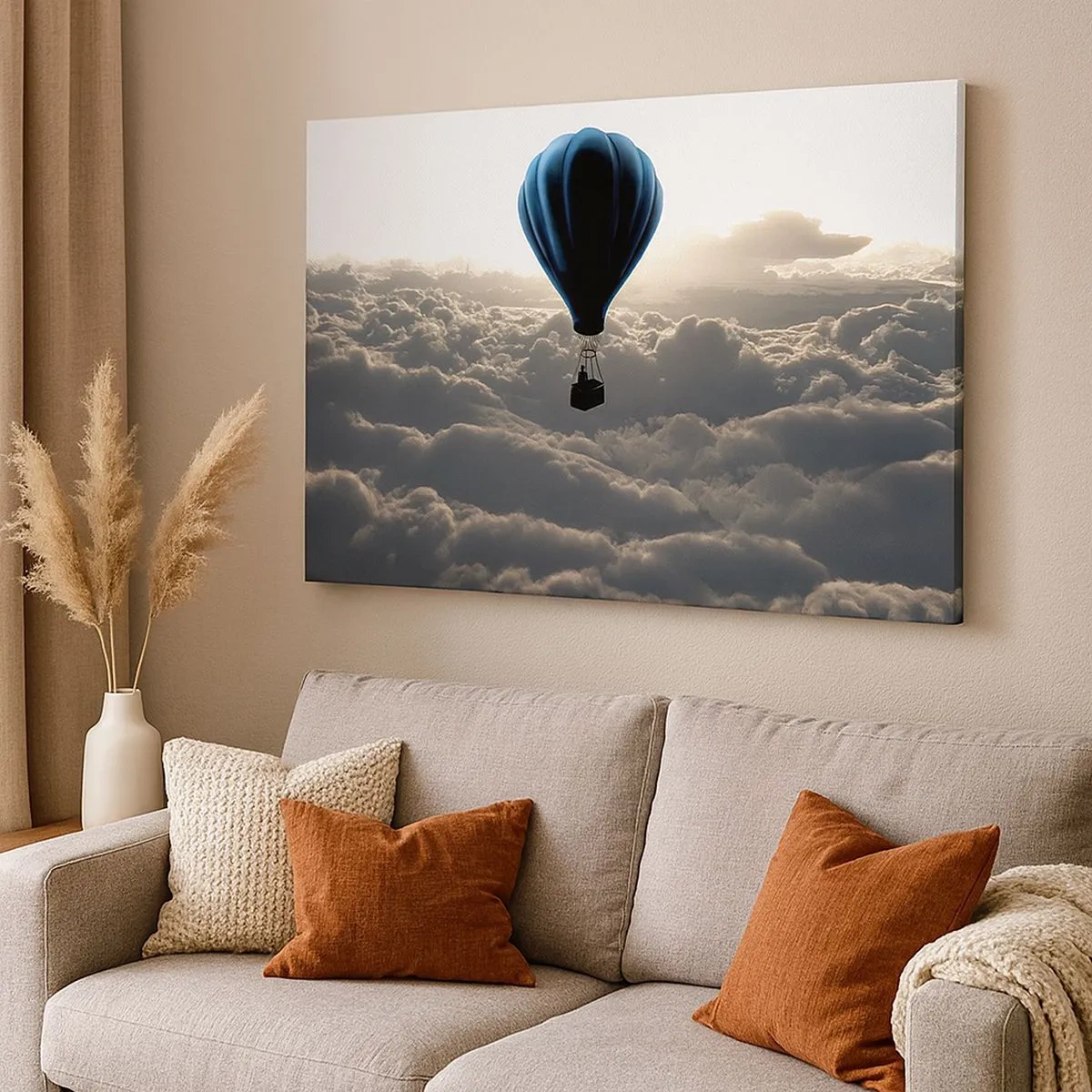 Canvas picture - A hot air balloon against a sky with clouds at sunset - 70x50cm - Wanderer above Clouds - Modern wall decoration for the living room and bedroom ARTTOR