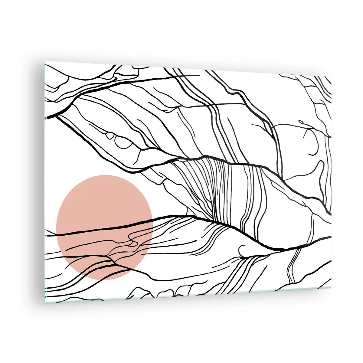 Glass picture - Shady lines of branches with a beige sun - 70x50cm - In a Web of Twigs - Modern wall decoration for the living room and bedroom ARTTOR