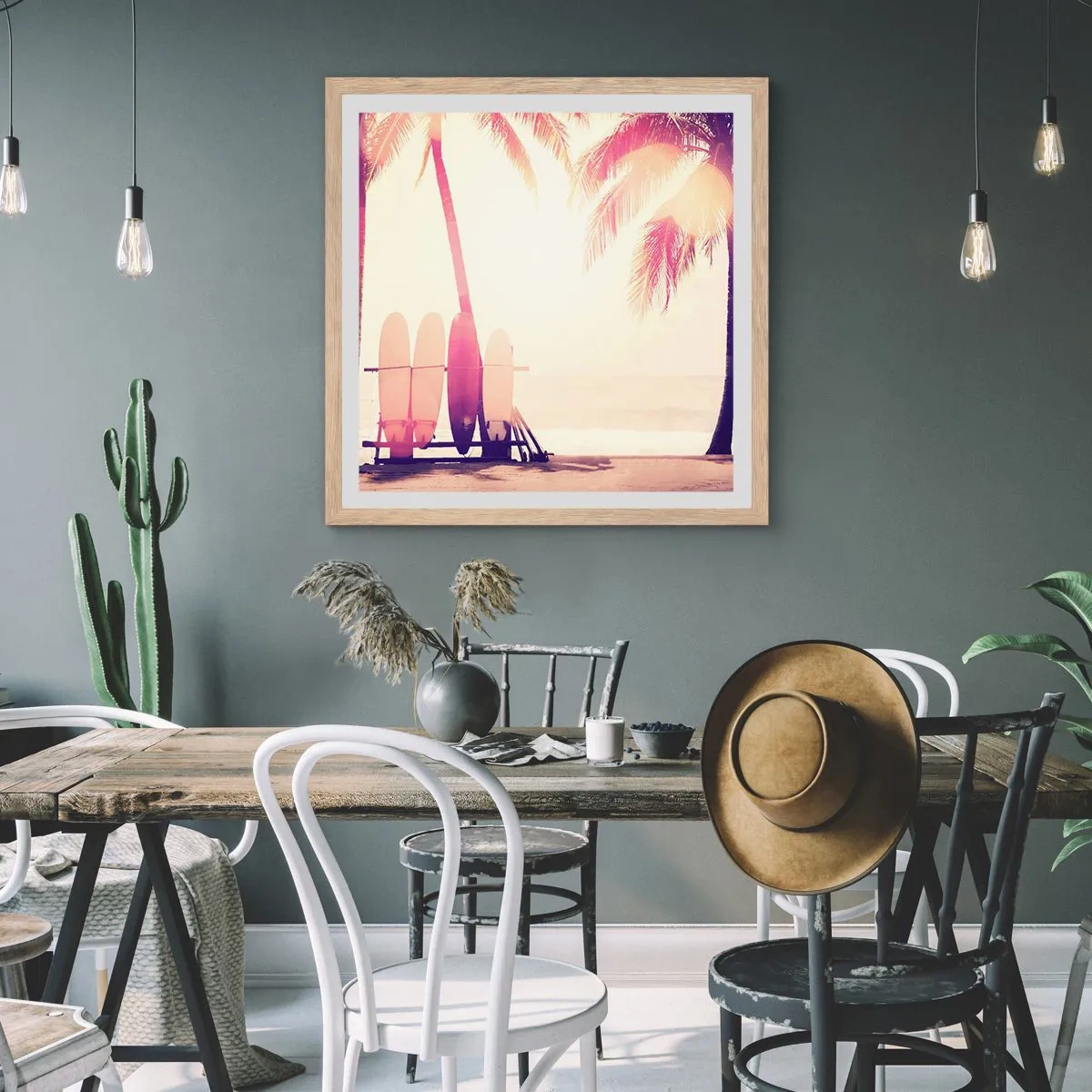 Poster in light oak frame - It Will Be a Wonderful Day - 40x40 cm