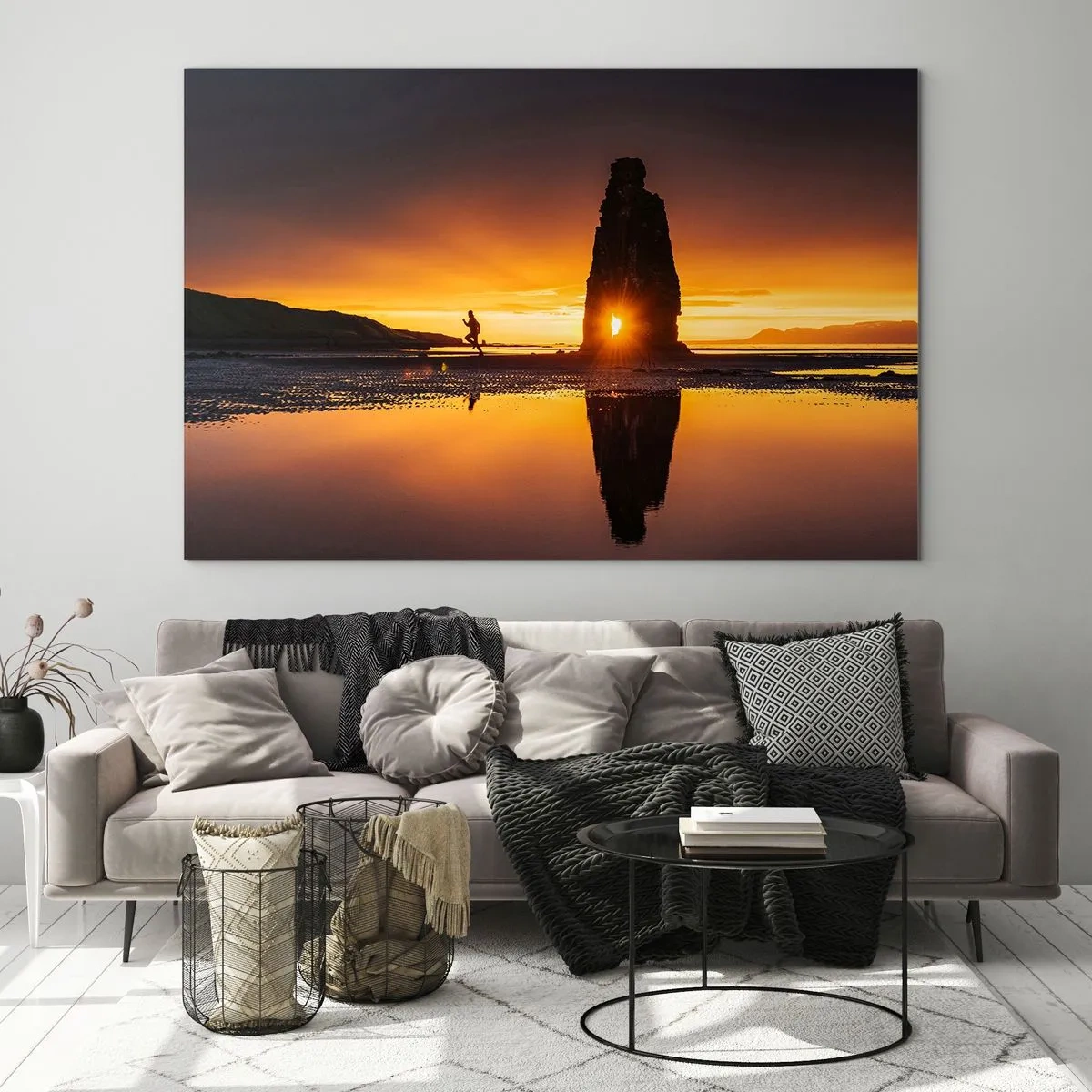 Glass picture - Sunset with a human silhouette and a rock formation - 70x50cm - Only You and Nature - Modern wall decoration for the living room and bedroom ARTTOR
