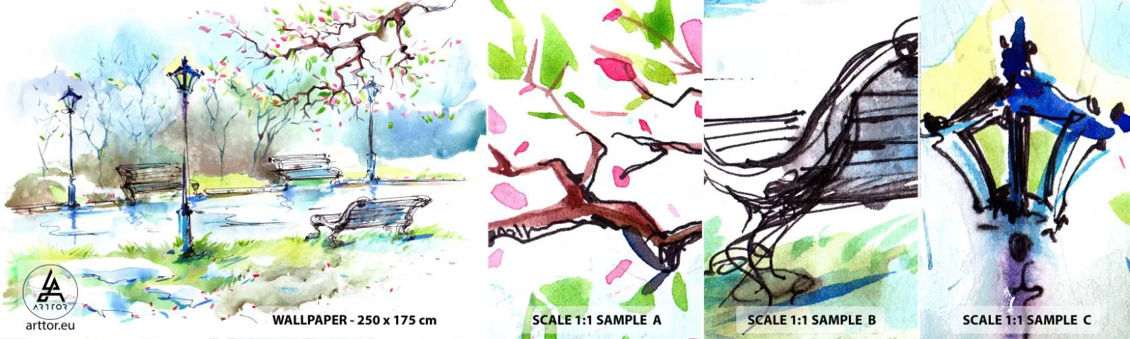 Photo Wallpaper Sample Standard Eco - Charm of Park Silence - Landscape, Park, Park Alley - 100x30 cm