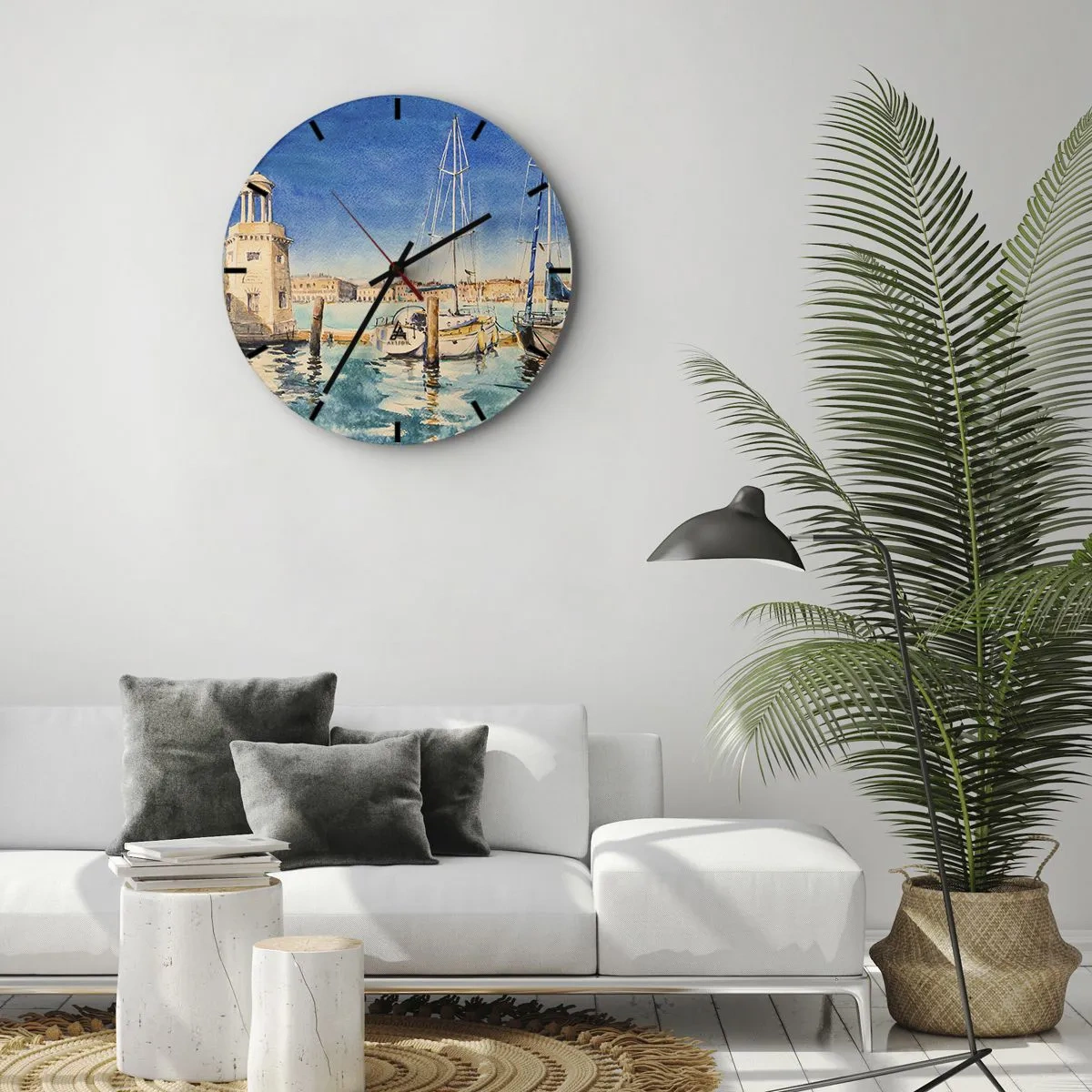Wall clock - Clock on glass - Sunny Lagoon - 40x40 cm