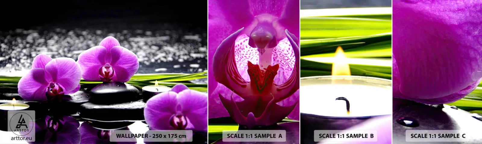 Photo Wallpaper Sample Self-Adhesive Deluxe Sticker - Drowning in Peace and Quiet - Flowers, Orchid, Orchid - 100x30 cm