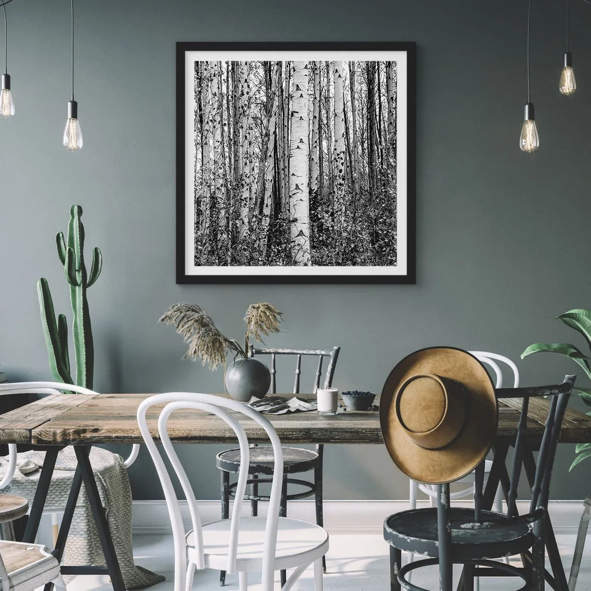 Poster in black frame - Birch Colonnade - 60x60 cm