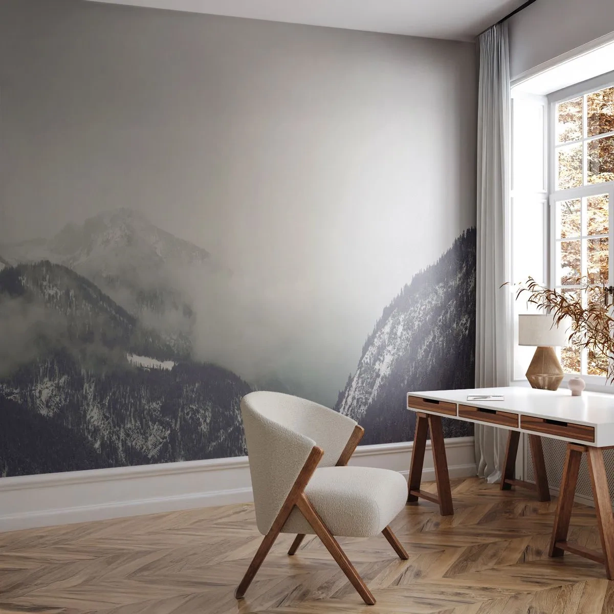 Photo Wallpaper Premium Sand - Foggy valley - Mountains, Forest, Landscape - 400x280 cm