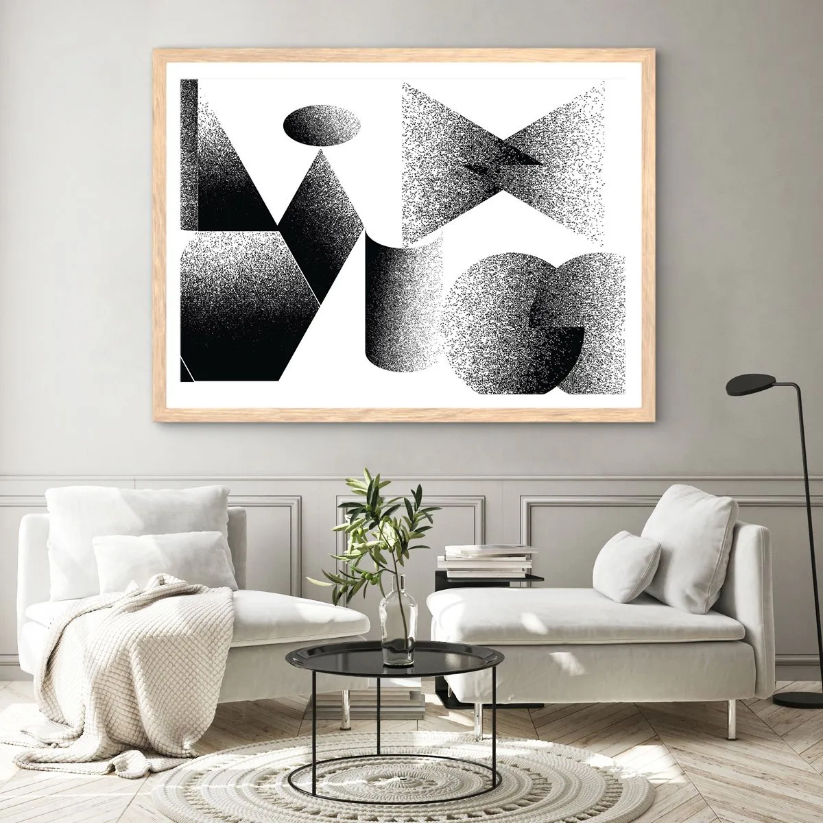 Poster in light oak frame - Angles and Ovals - 40x30 cm
