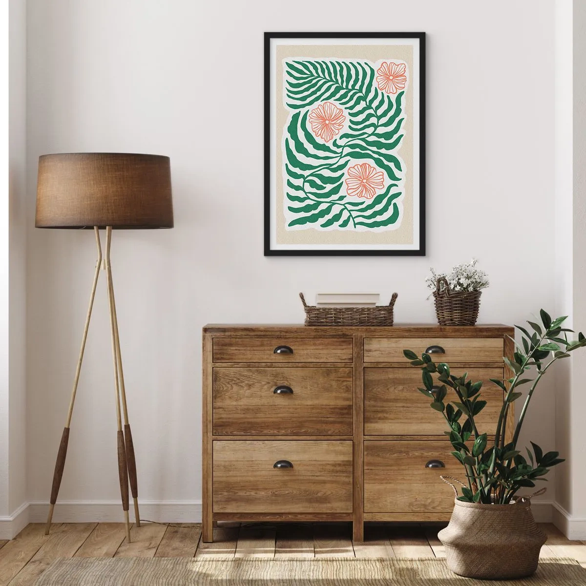 Poster in black frame - Blossoming in Green - 40x50 cm