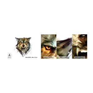 Photo Wallpaper Sample Self-Adhesive Deluxe Sticker - Stand Back! - Abstraction, Animals, Wolf - 100x30 cm
