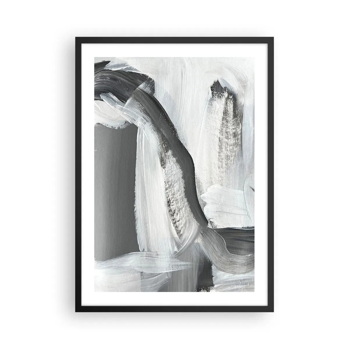 Poster in black frame - Abstract composition of black, white and gray - 50x70cm - With a Decisive Move - Modern wall decoration for the living room and bedroom ARTTOR