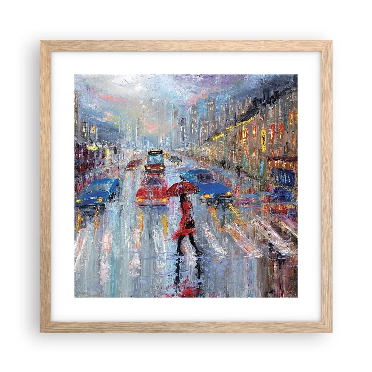 Poster in light oak frame - Rainy Afternoon in a City - 40x40 cm