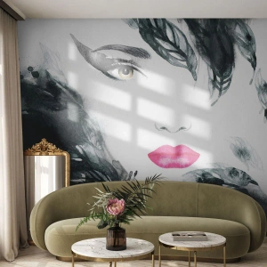 Self-Adhesive Photo Wallpaper Deluxe Sticker - Watch out for Femme Fatale! - Abstraction, Woman's Face, Portrait of a Woman - 350x256 cm
