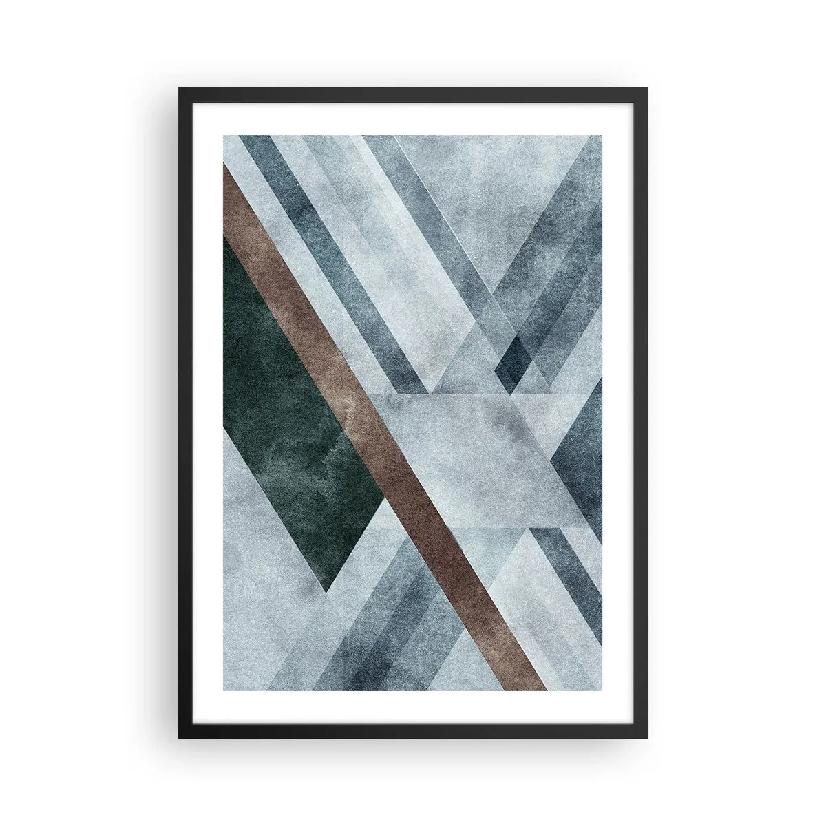 Poster in black frame - Geometric composition in shades of blue and brown - 50x70cm - Refined Elegance of Geometry - Modern wall decoration for the living room and bedroom ARTTOR