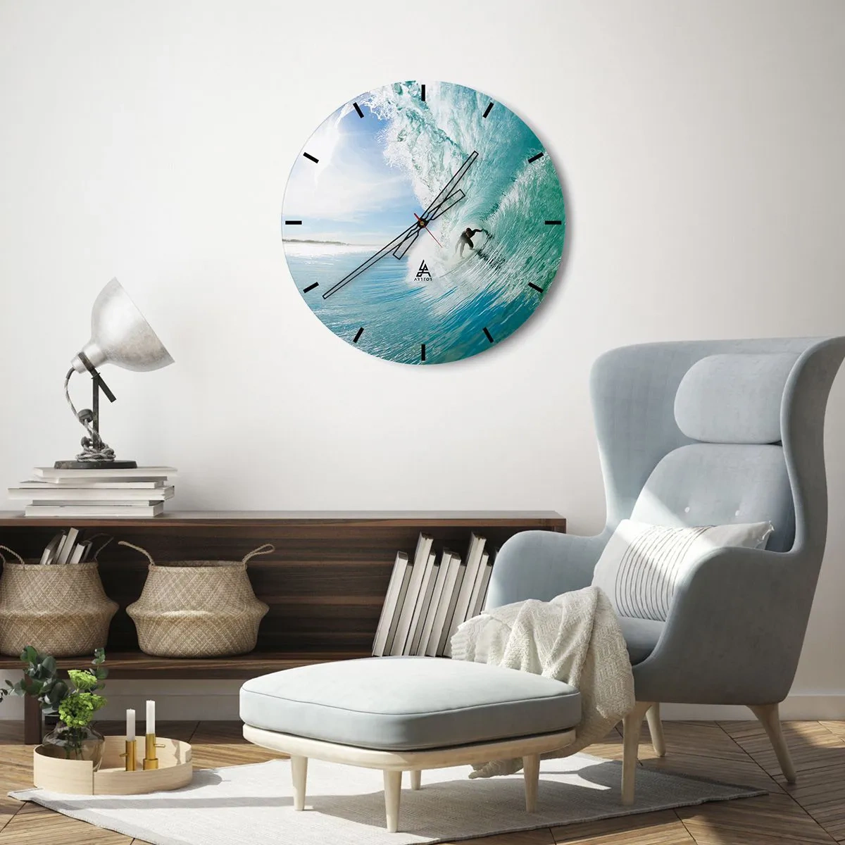 Wall clock - Clock on glass - Riding the Wave - 40x40 cm